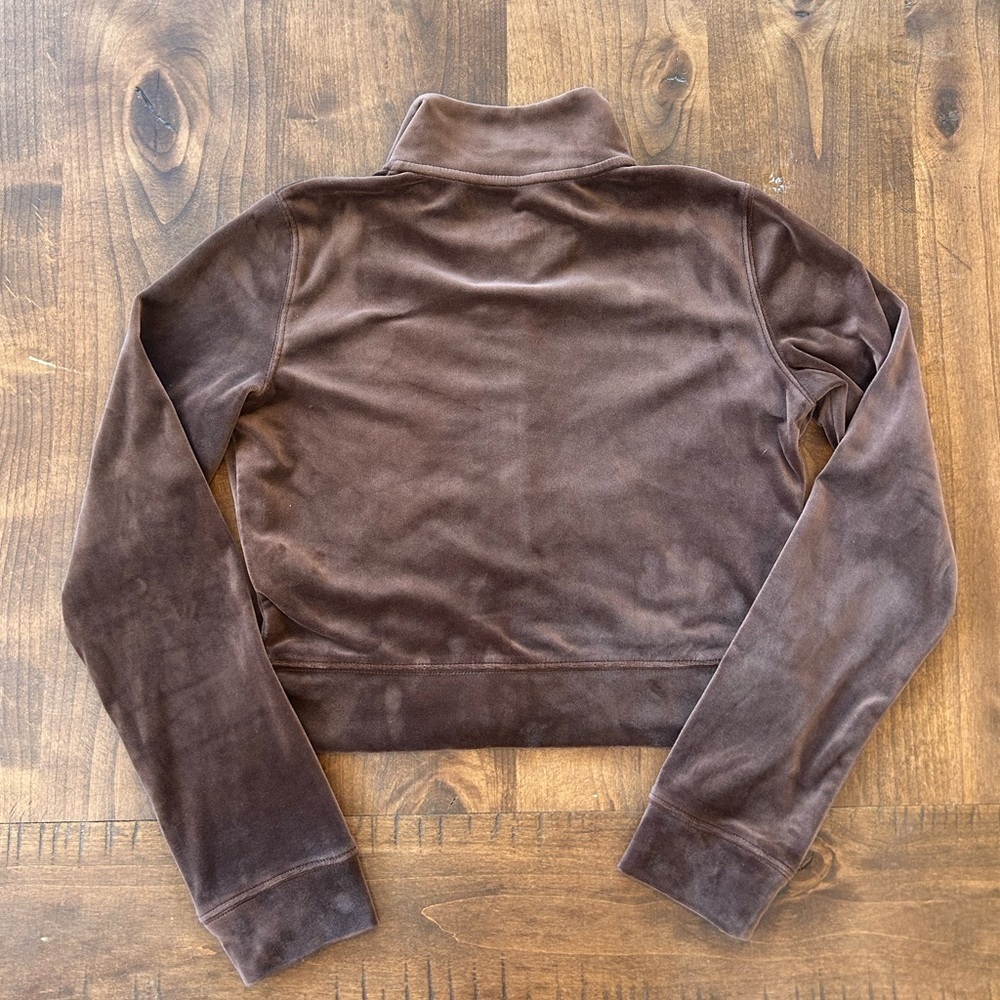 Hollister Chocolate Brown Velour Long Sleeve Cropped Jacket Size XS - Picture 5 of 5